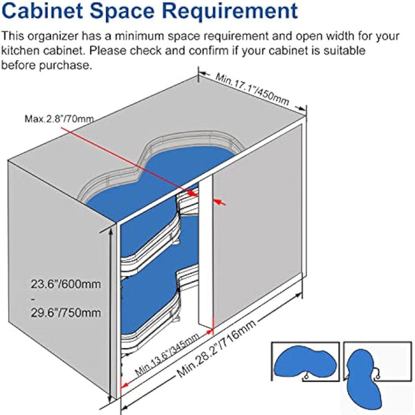 VADANIA Kitchen Cabinet Blind Corner Pullout Organizer for 800mm Cabinet, 2 Tiers Swing Tray, Soft Close, Left Handed Open
