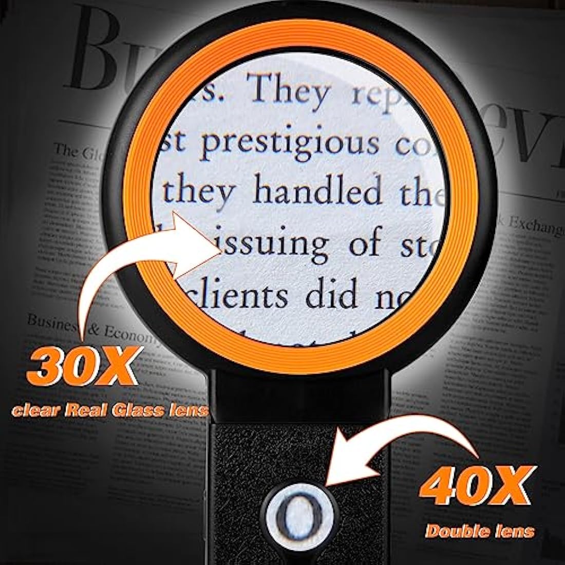 30X 40X Magnifying Glass with Light and Stand, Folding Handheld Magnifying Glass 18 LED Illuminated Lighted Magnifier for Macular Degeneration, Seniors Reading, Close Work, Coins, Jewelry (Black-o)