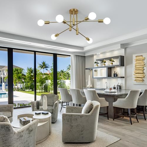 Dorlink Sputnik Ceiling Light, 6-Light Gold Adjustable Modern Ceiling Lamp, E27 Mid Century Metal Light Fittings Ceilings for Living Room, Dining Room, Kitchen, Bedroom (Electroplated Gold)