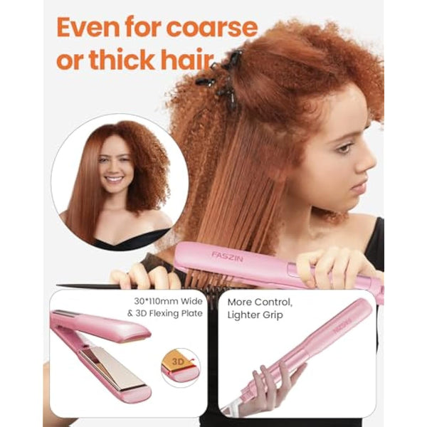 Faszin Hair Straighteners, Ionic Titanium Plate for Smooth Shiny Results, 20S Fast Heat Up Flat Iron, Clear LCD Display (Pink)