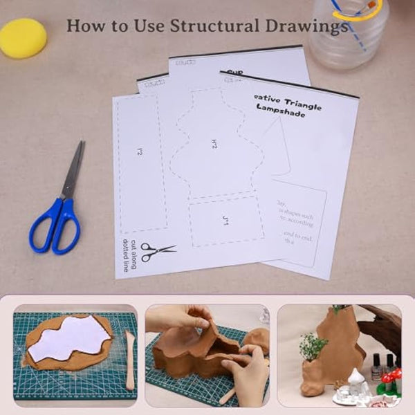 Caydo 2KG Air Dry Clay Pottery Kit for Beginners and Adults - DIY Craft Set with 5 Pottery Template Kit, Tools, Acrylic Paints, Varnish and Step-by-Step Guide - Ideal for Ceramic Kit and Gift