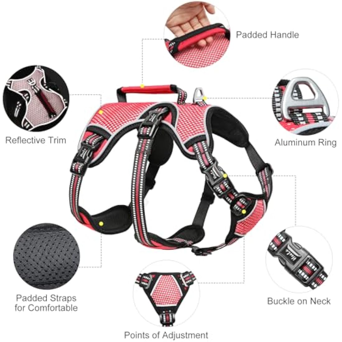 HEELE Dog Harness - Escape Proof, No Pull Reflective Adjustable Vest with Durable Handle, Large/Active Dogs, Red