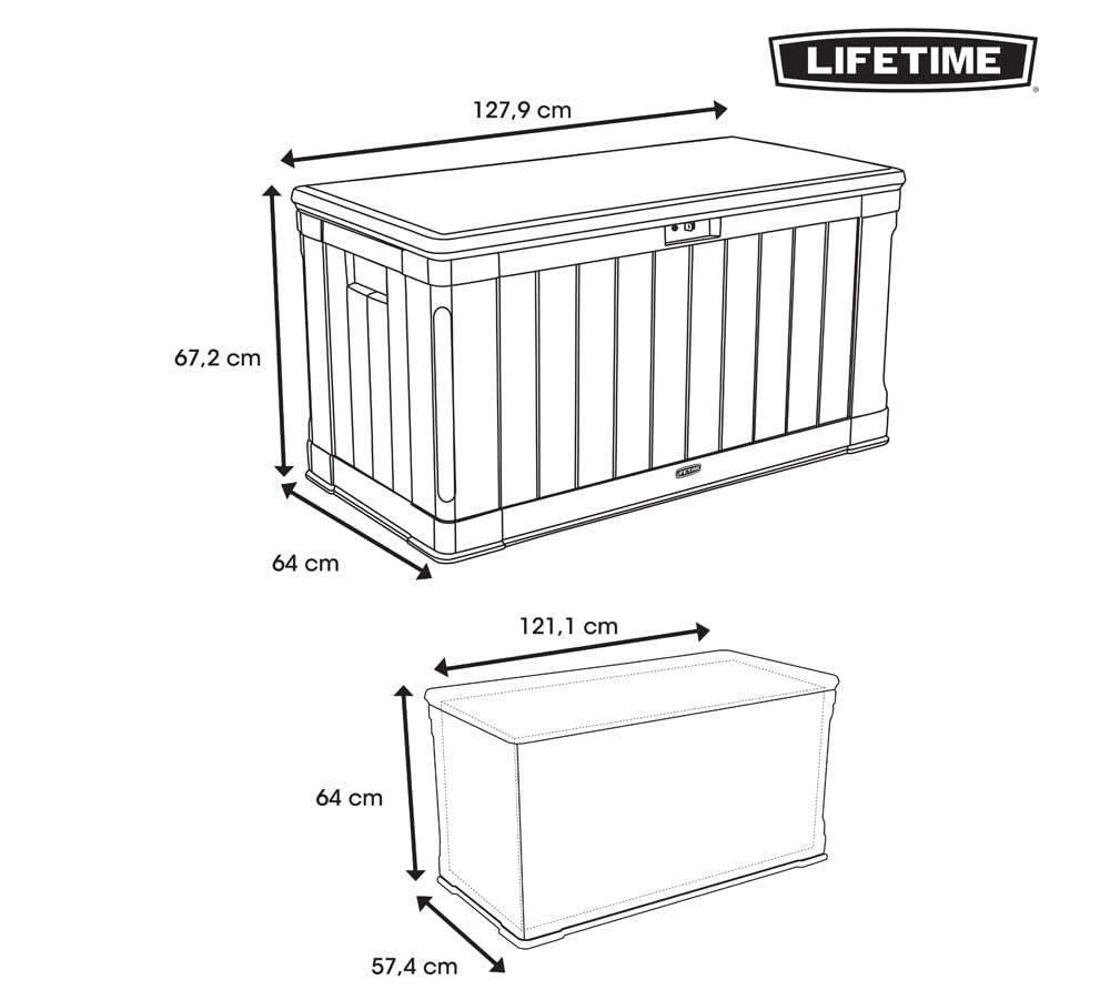 LIFETIME Plastic Wood Grain Textured Storage Box Desert Sand/Grey, 151x72x69 cm