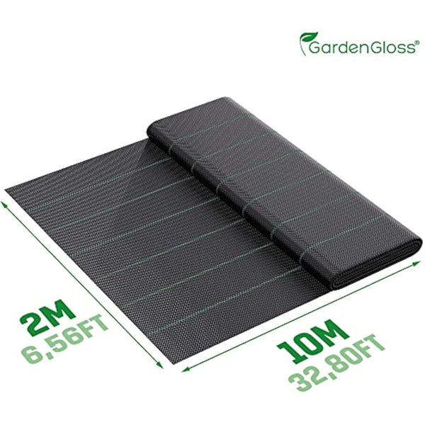 GardenGloss 20m2 Weed Control Membrane (100gsm) - Water Permeable and Tearproof Weed Barrier Fabric - Weed Control Fabric with High UV-Stabilisation (10m x 2m, folded)