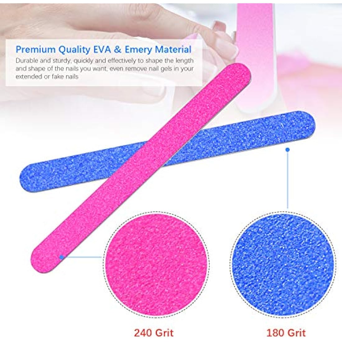 100 Pcs Disposable Nail Files 180/240, Double Sided Emery Board, Nail File Buffer Set for Natural Fake Nails for Home and Salon Use with Free Nail Polishing Buffer