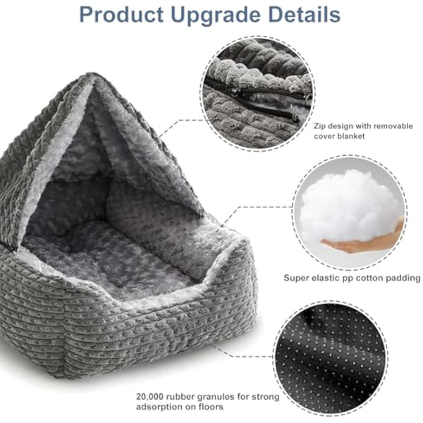 Heymamba Extra Large Dog Bed Rectangle Large Pet Beds Grey, Hooded Pet Cave Bed with Designed for Wheat Grain, Soft Rose Fluff XL Dog Cave With Nonskid Bottom for Labrador, 90x65x23cm