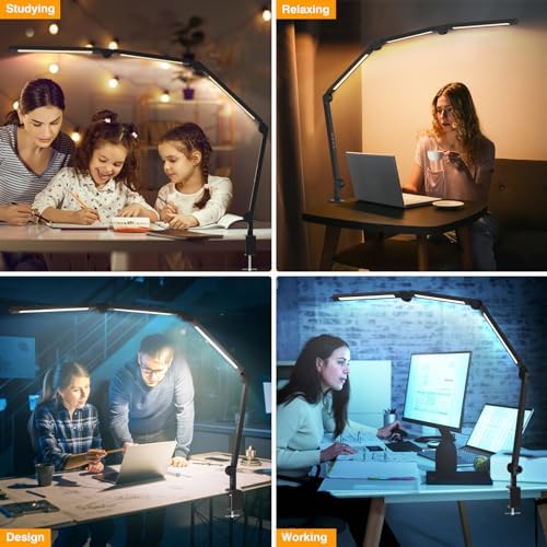 AILBTON LED Desk Lamp with Clip,Multi-Angle Flexible 4 Sections 3 Light Sources Office Desk Lamp,4 Color Temperatures and 5 Brightness Levels,Night Eye Care Table Lamp