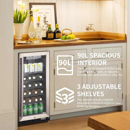 HCK 48L Mini Fridge with Glass Door, 0-15°C Cooling Zone and 2 Shelves, Compact Beverage Refrigerator Cooler for Bar and Living Room