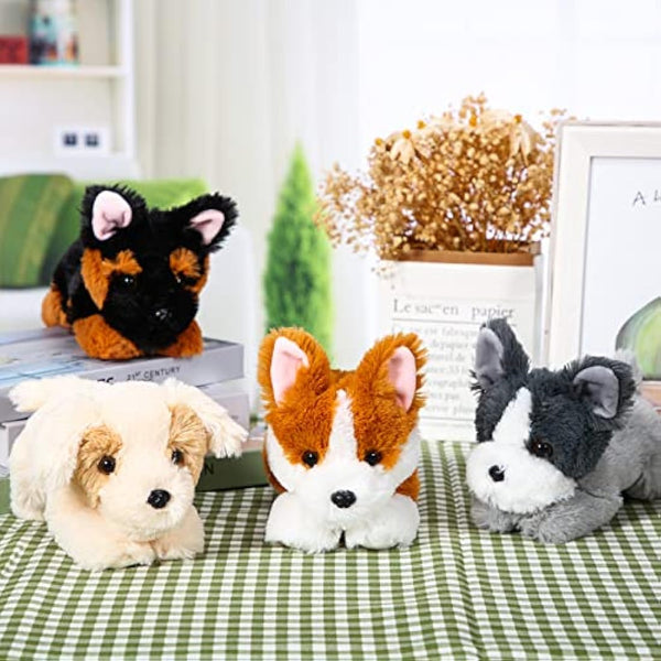 4 Pack 8 Inch Dog Plush Stuffed Animal Soft Fluffy Puppy Pillow Set Dog Theme Party Favor Contains Corgi Schnauzer Golden Retriever German Shepherd Toy Gift for Kids Birthday Baby Room Home Decor