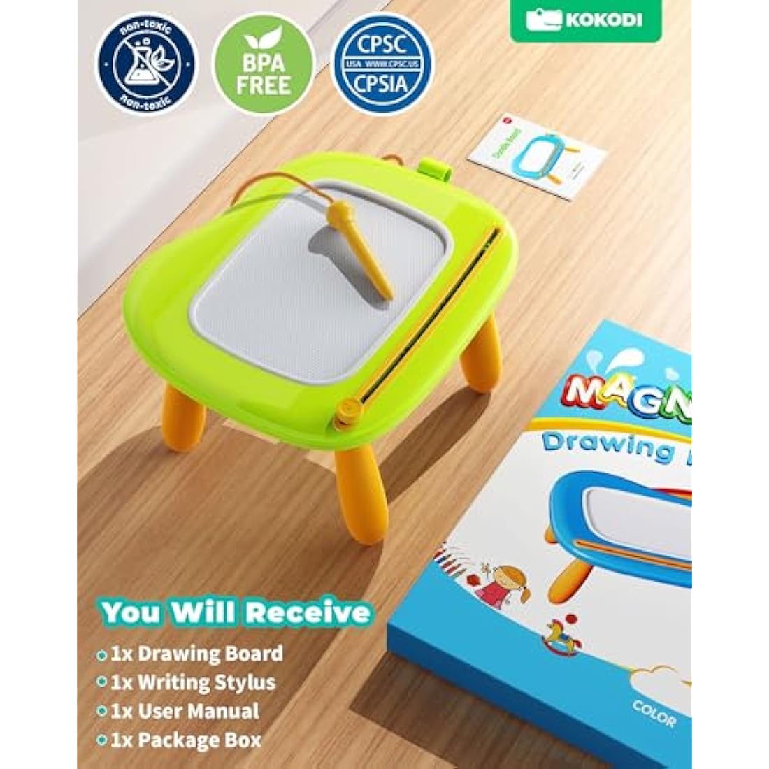 Kokodi Toddler Toys - Magnetic Drawing Board & Writing Tablet for Kids, Educational Learning Travel Toys for 1-3 Year Old Boys & Girls - Yellow