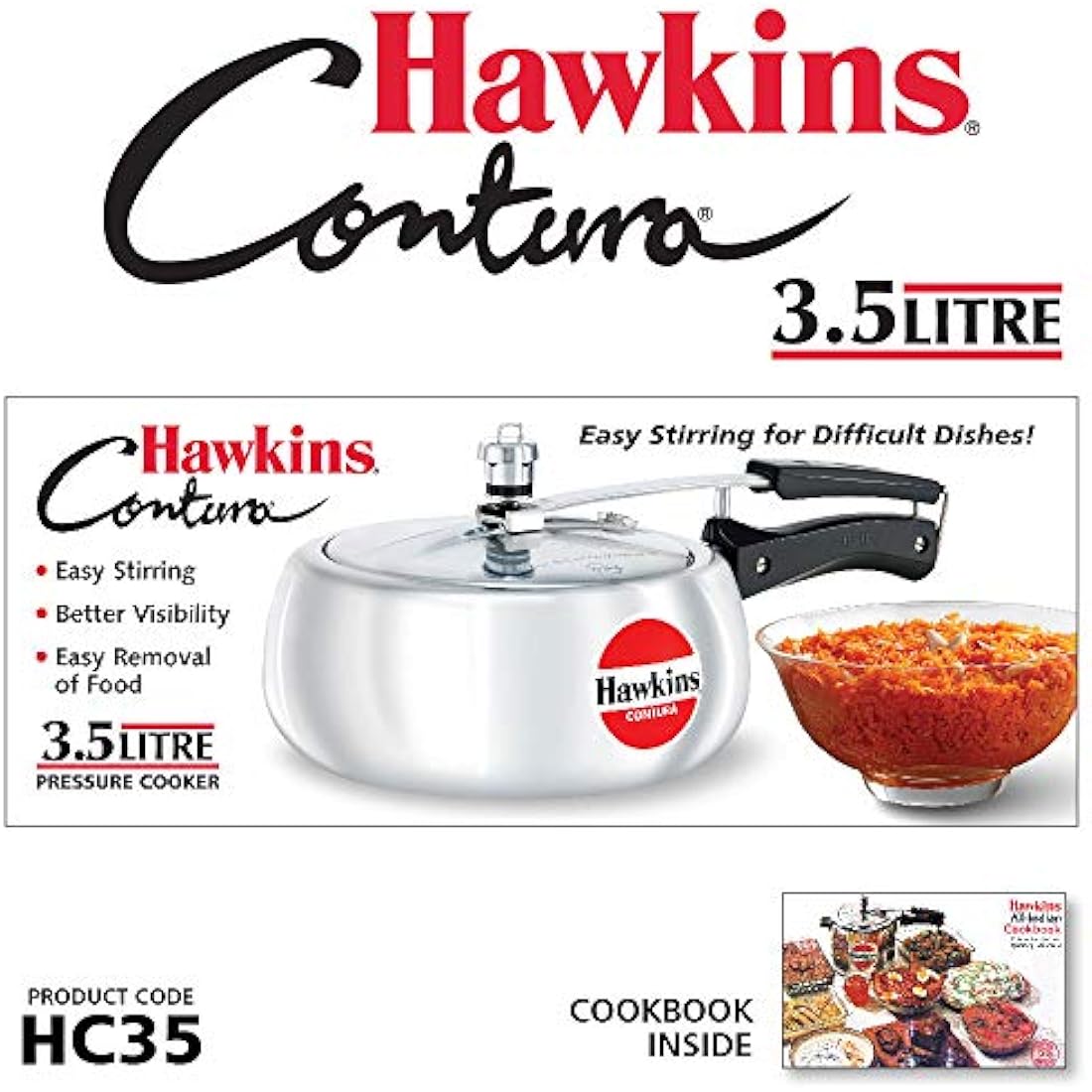 Hawkins Contura 3.5 Litre Pressure Cooker, Handi Cooker, Silver (HC35)