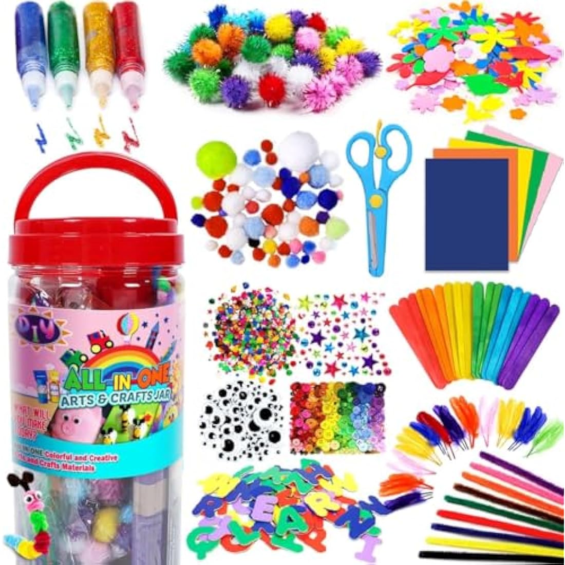 FunzBo Arts and Crafts Supplies Kit for Kids Toddlers Age 4 5 6 7 8 9 - All in One D.I.Y. Crafting Kindergarten Homeschool Supply Set Kids Toys Brithdays Gifts