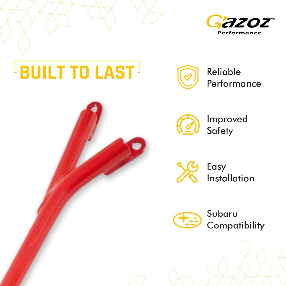 Aluminum Red Front Brace Bar | Aesthetic Design strut brace | Improve Handling | Automotive Exterior Accessories | High Performance front bar | Compatible with WRX & STI