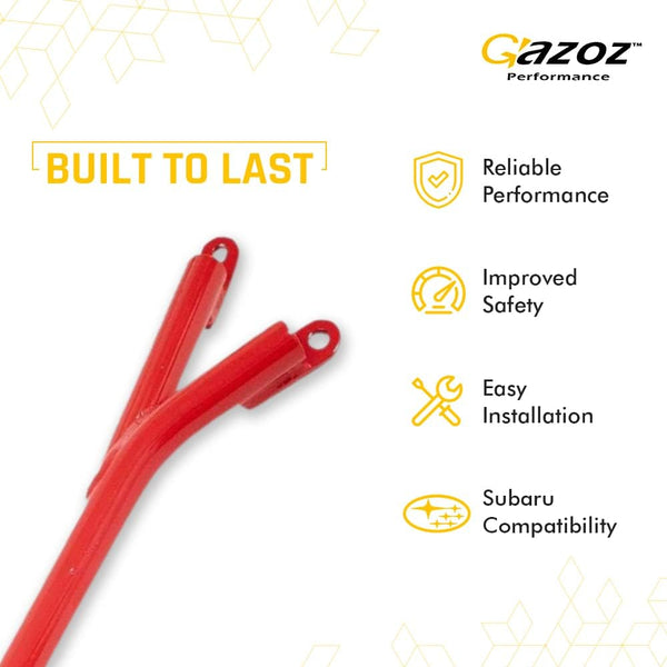 Aluminum Red Front Brace Bar | Aesthetic Design strut brace | Improve Handling | Automotive Exterior Accessories | High Performance front bar | Compatible with WRX & STI