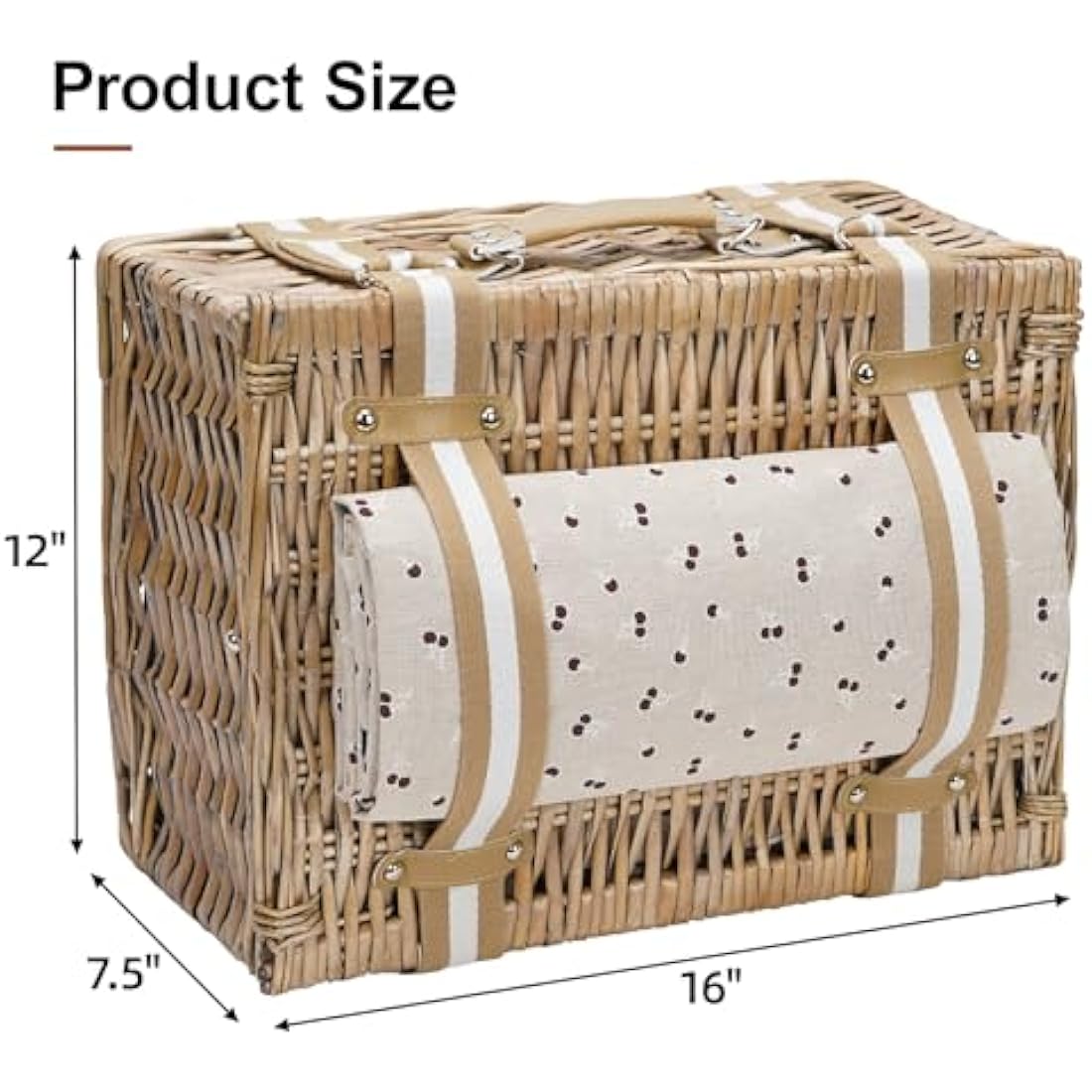 G GOOD GAIN Willow Picnic Basket Set for 4 Persons with Large Insulated Cooler Bag and Waterproof Picnic Blanket,Wicker Picnic Hamper for Camping,Outdoor,Valentine Day,Chirtmas,Thanks Giving,Birthday.