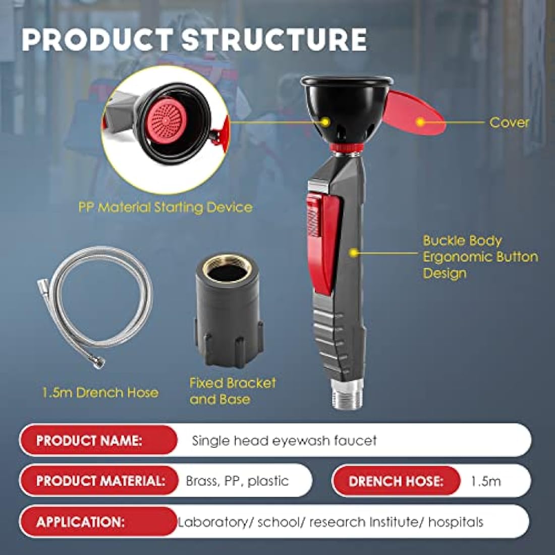 CGOLDENWALL Handheld Emergency Eyewash Station Drench Hose Eye Wash Faucet Eye Washer Unit Safety Shower Continuous Flow Eye Flush Shower for Lab and Industrial Use (Single Head)