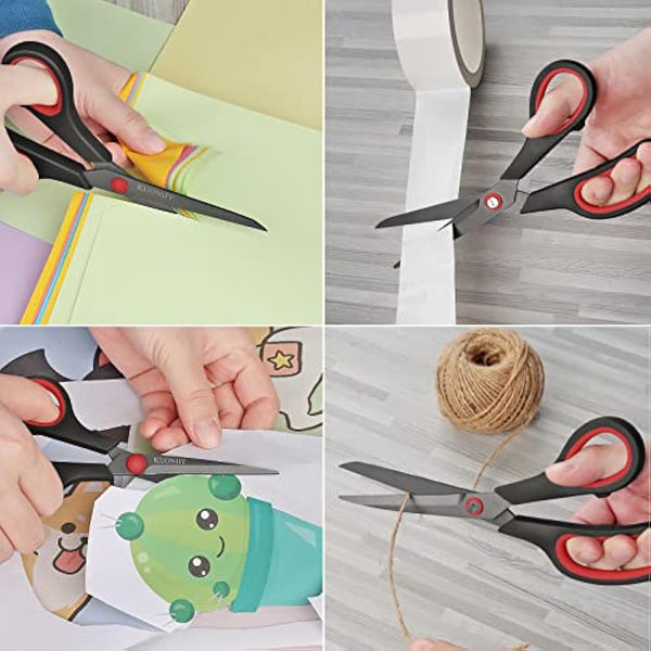 KUONIIY Scissors Ultra Sharp Blades Soft Comfort-Grip Handles Multi-Purpose Scissors Set of 5, BlackRed