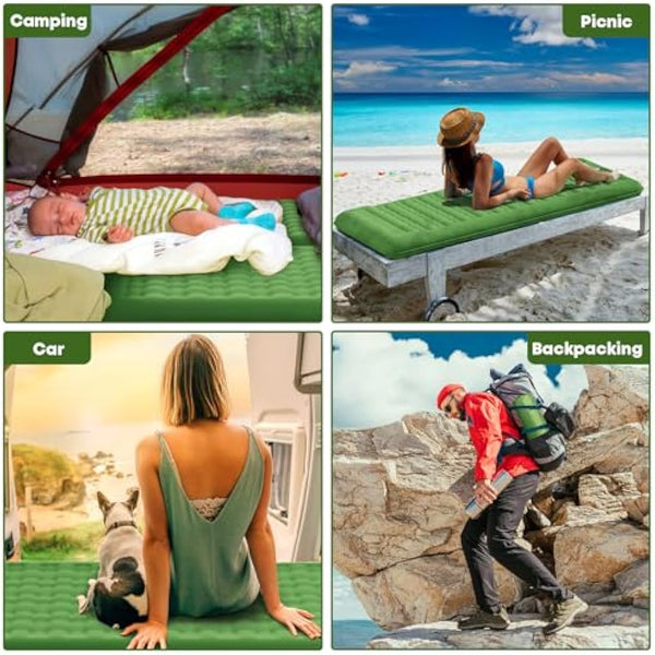 MAMBAKOTR Camping Air Bed 12-15CM Extra Thick, Reinforced Support Structure with Built-in Foot Pump and Pillow Portable Camping Sleeping Mat Air Mattress for Tent Backpacking Hiking Travel