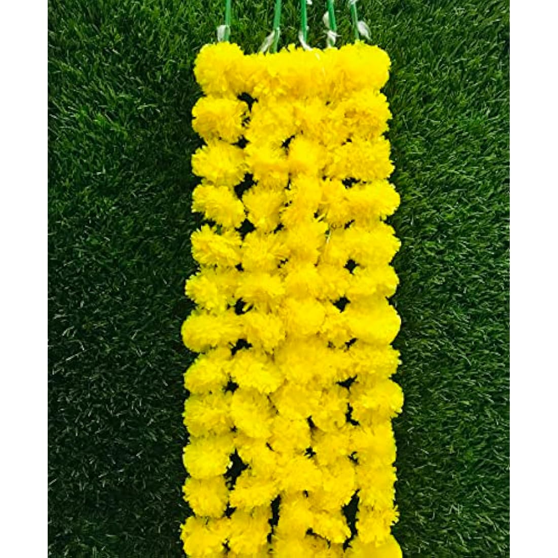5 PC - 5 feet Artificial Marigold Garland Indian/American Wedding Party, Faux Garlands Wedding Garland, Diwali Decoration, Mantle Decoration, Diwali, Spring Bush Floral! (Yellow)