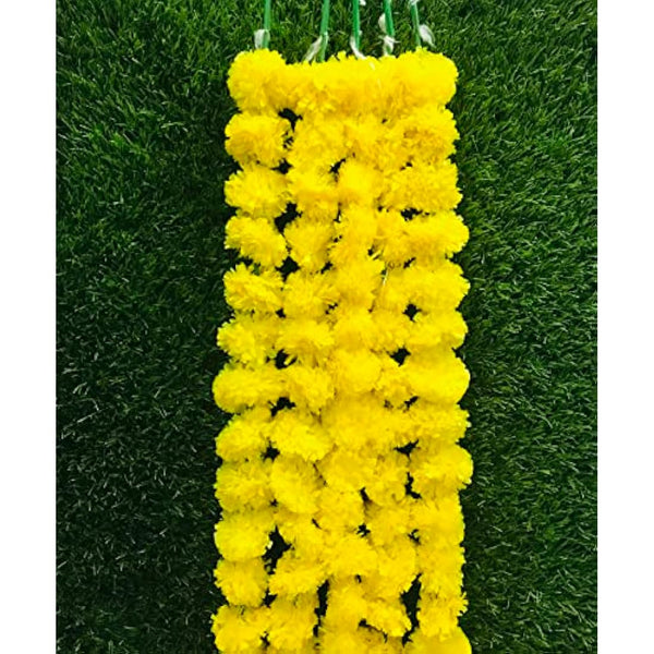 5 PC - 5 feet Artificial Marigold Garland Indian/American Wedding Party, Faux Garlands Wedding Garland, Diwali Decoration, Mantle Decoration, Diwali, Spring Bush Floral! (Yellow)