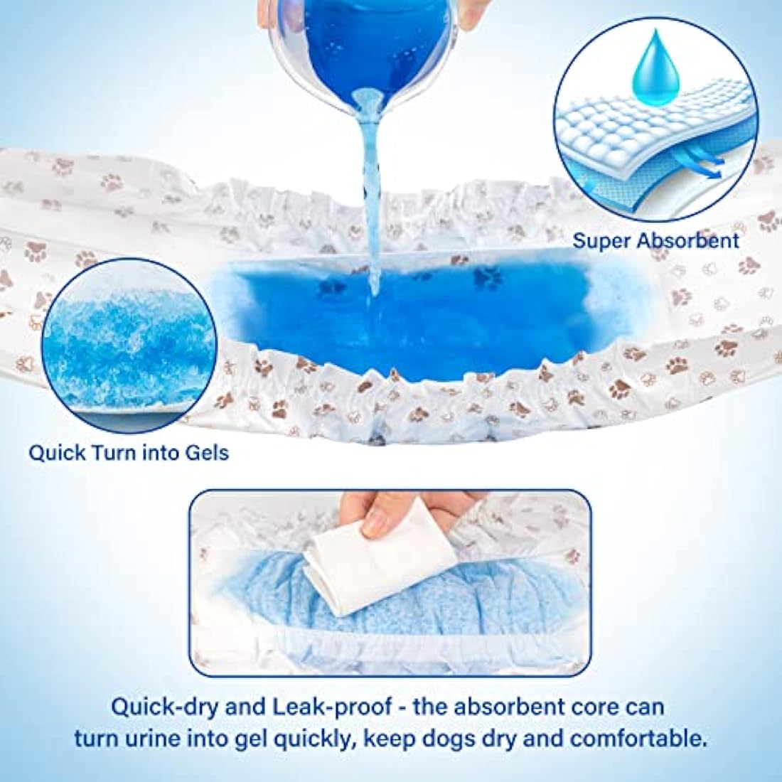 Pet Soft Dog Nappies Male-Disposable Male Dog Wraps 50 Counts, Super Absorbent Puppy Dog Diapers Incontinence Nappy Wraps with Wetness Indicator (L-50 Count)