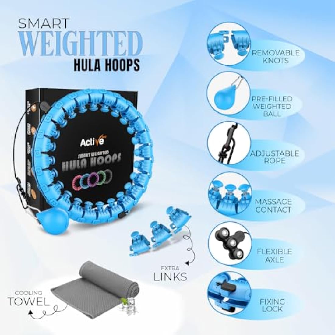 K-MART Smart Hula Ring Hoops, Weighted Hula Circle 24 Detachable Fitness Ring with 360 Degree Auto-Spinning Ball Gymnastics, Massage, Adult Fitness for Weight Loss