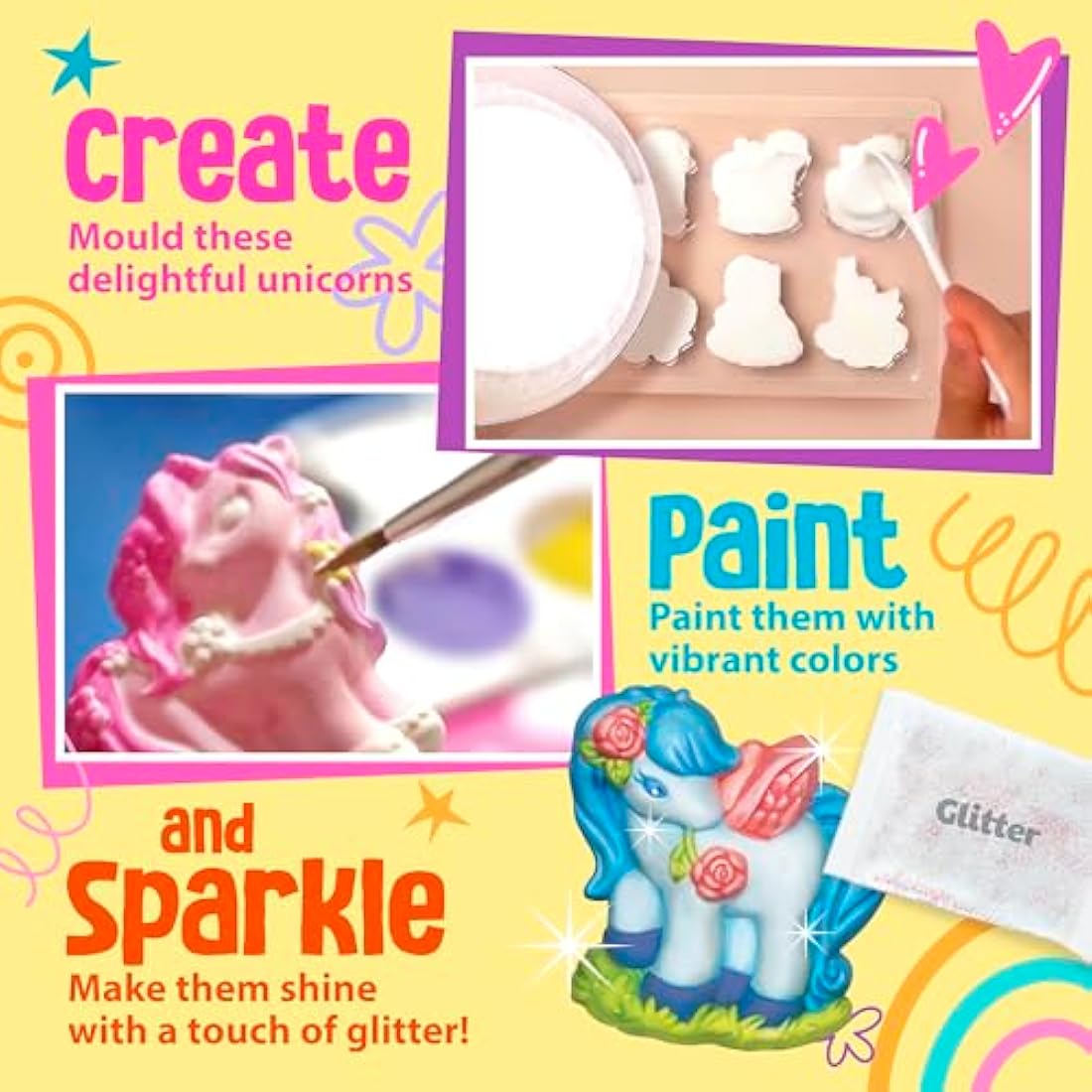 4M | Mould and Paint Unicorns | Mould and Paint Fridge Magnets and Badges | Unicorn Themed Craft Activity | Kids Ages 5+