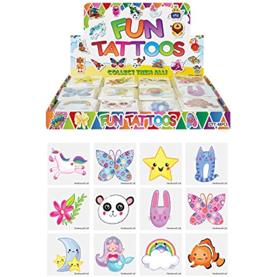 Henbrandt 24 x Cute Temporary Tattoos Children's Birthday Loot Party Bag Filler