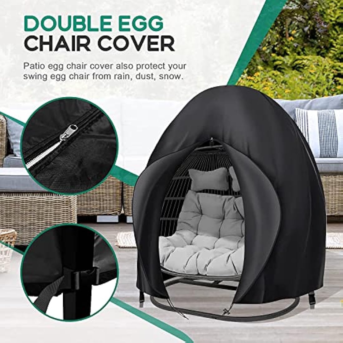 widesmile Double Egg Chair Cover 420D Oxford Fabric Outdoor Hanging Double Egg Chair Covers Waterproof Anti-dust Garden Wicker Cocoon Swing Chair Cover With Zipper and Drawstring 230 X 200cm