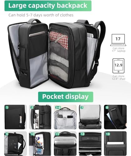 MARK RYDEN 23L/40L Professional Travel Backpack Expandable Weekend Bag Lightweight Flight Approved with USB Charging Port for Laptop 17.3
