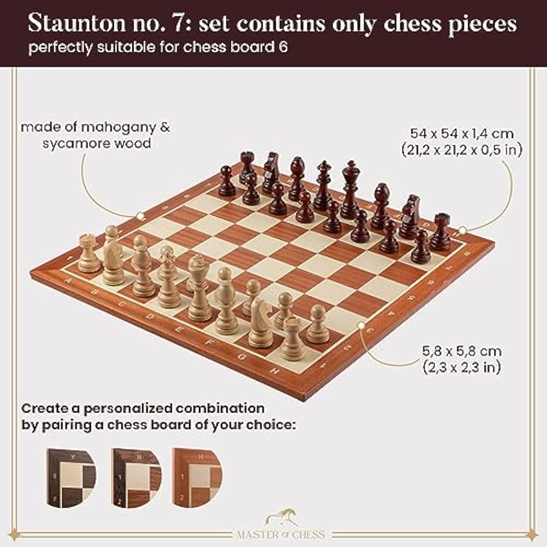 Master of Chess Classic STAUNTON Chess Set NO.7 Wooden Chess Set | Handmade Tournament Chess Set Without Chess Table - Wooden Chess Pieces Only