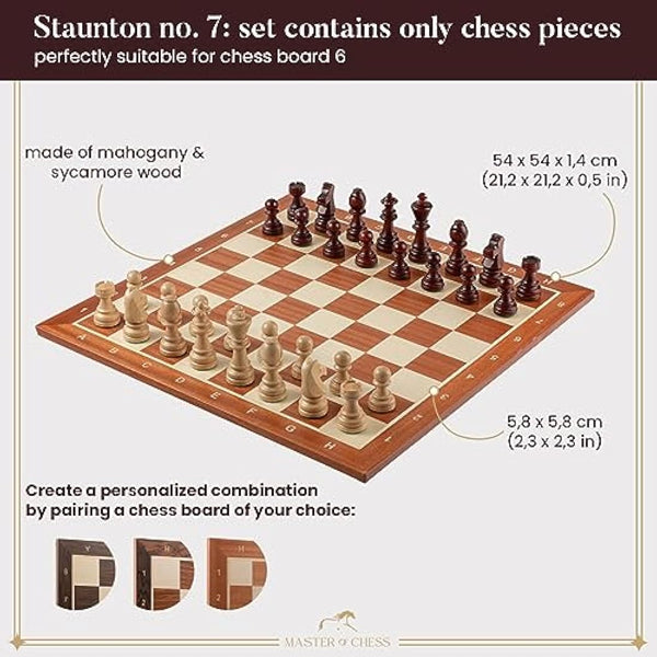 Master of Chess Classic STAUNTON Chess Set NO.7 Wooden Chess Set | Handmade Tournament Chess Set Without Chess Table - Wooden Chess Pieces Only