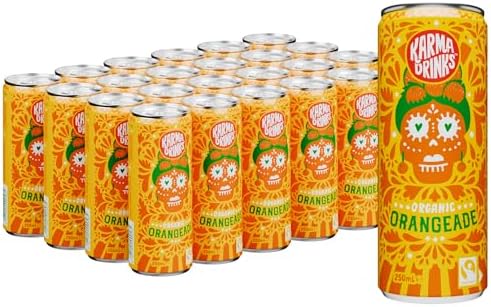 Karma Drinks Orangeade (250ml x 24 Cans Soft Drink), Organic, Gluten Free Lemonade cans, Natural Ingredients, Fairtrade, Vegan Friendly, No GMO, Carbonated Fizzy Drinks 24 Pack