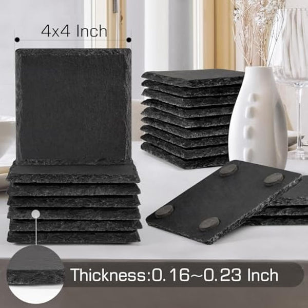 60 PCS Slate Coasters, WEWINK PLUS 4 Inch 30 PCS Round Blank Black Drink Coasters, 30 PCS Square Stone Coasters Bulk Rustic for Laser Engraving, Coffee Table, Home Decor, Bar, Gifts