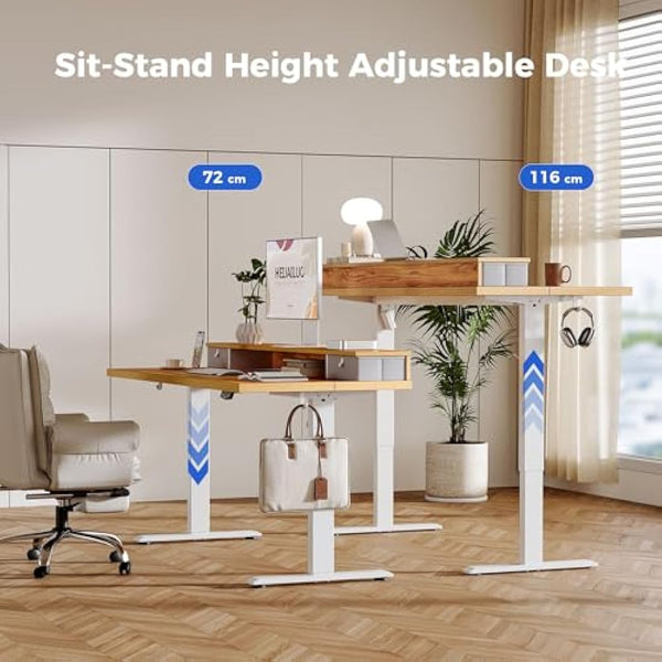 Agilestic Adjustable Height Desk with 2 Drawers, 140 x 60 cm, Stable Electric Sit-Stand Desk, Ergonomic Computer Desk, Light Brown