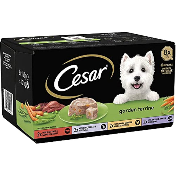 Cesar Garden Terrine Adult Wet Dog Food, Mixed Selection in Loaf, Garnished with Garden Vegetables, 8 x 150 g Trays (Pack of 3)