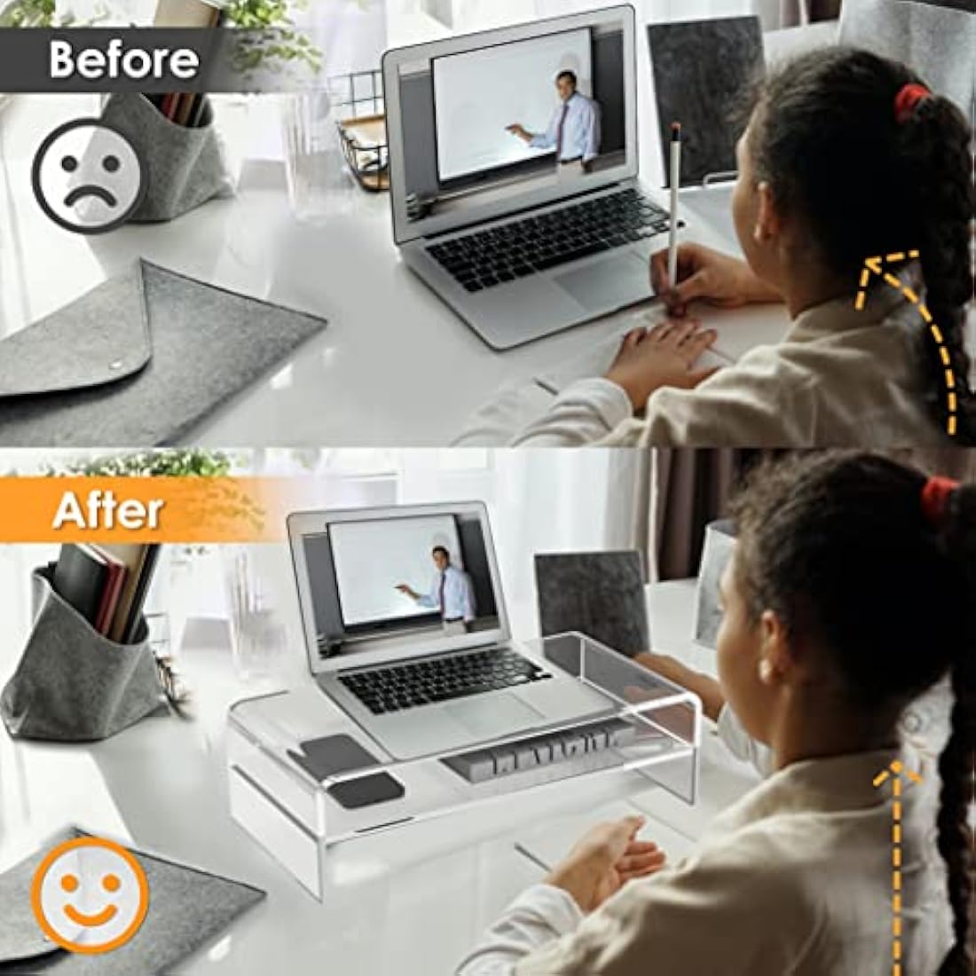 GOLDORCLE 2-Tier Acrylic Monitor Stand Riser Clear Computer Monitor Stand for Laptop PC Printer Computer Riser Acrylic Tray Laptop Storage Shelf