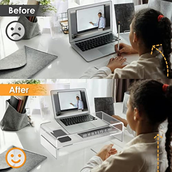 GOLDORCLE 2-Tier Acrylic Monitor Stand Riser Clear Computer Monitor Stand for Laptop PC Printer Computer Riser Acrylic Tray Laptop Storage Shelf