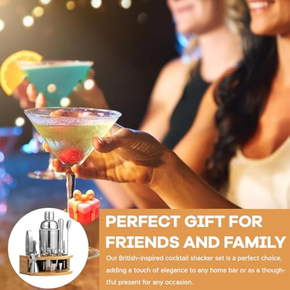 12-Piece Bartender Cocktail Shaker Set, 750 ml Stainless Steel Boston Cocktail Shaker, Perfect Cocktail Set with Wooden Stand for Home, Bar & Party Gift