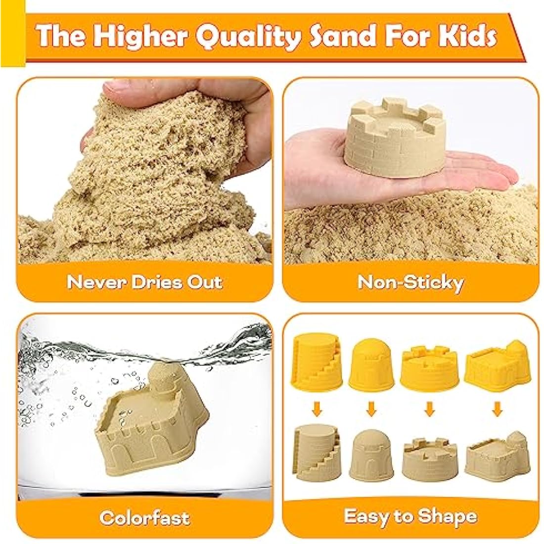 FRUSE Play Construction Sand Kit,Sand Box Toys Set with Play Sand,4 Take Apart Construction Trucks,4 Castle Molds,Sandbox with Lid,Sensory Toys for Kids Boys Girls Age 3-8