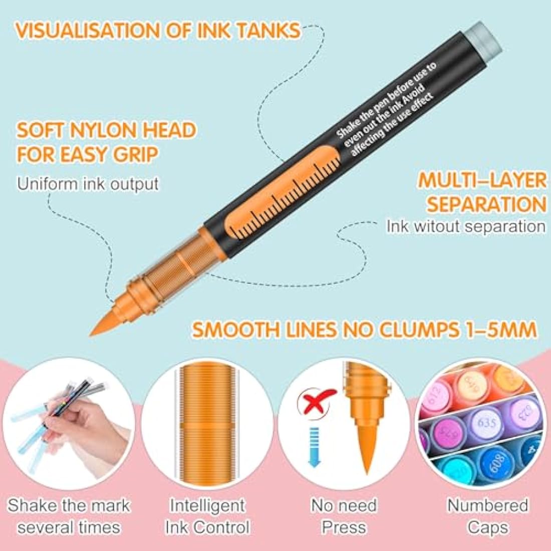 Efimeso 72 Colours Acrylic Paint Pens,Water-Based Brush Markers Paint Pens Acrylic Markers for Rock Painting, Canvas, Wood, Stone, Ceramic, Glass, Fabric