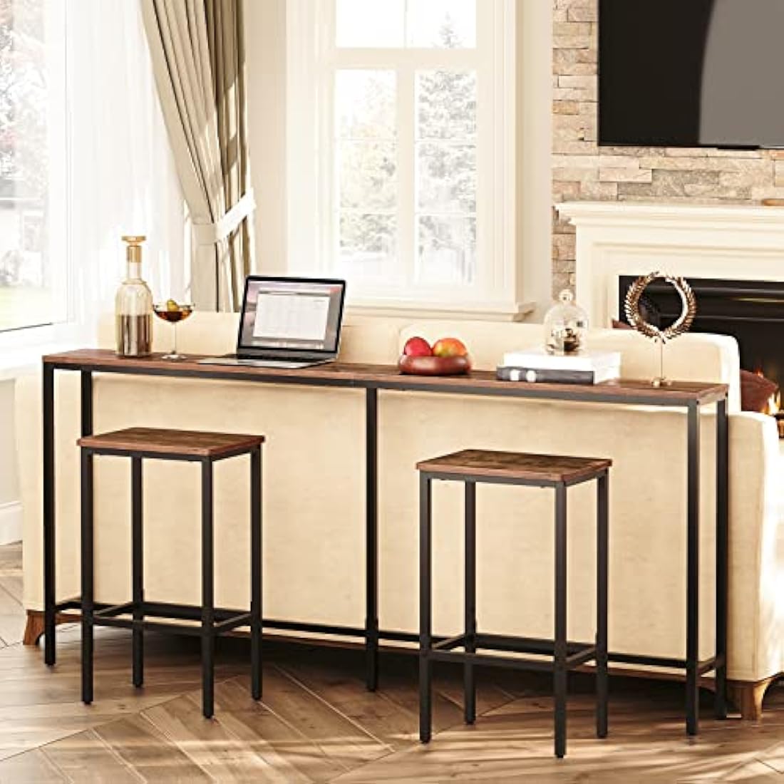 MAHANCRIS Console Table, 180 CM Narrow Long Sofa Table, Entryway Table, Industrial Sofa Table, Side Table, for Hallway, Living Room, Sturdy and Stable, Easy to Assemble, Rustic Brown ACTHR18001Z