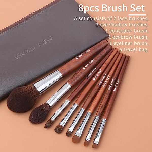 ENZO KEN Natural Hair Makeup Brushes Set Professional, Pony Hair Makeup Brush Set with Case, Cosmetic Brush Natural Bristle, Walnut Make up Brush Set Professional.