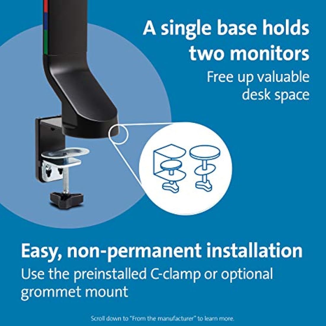 Kensington Monitor Arm with Vesa Mount - Dual Monitor Arm for Home Office Height Adjustable Settings, Black, K55513WW