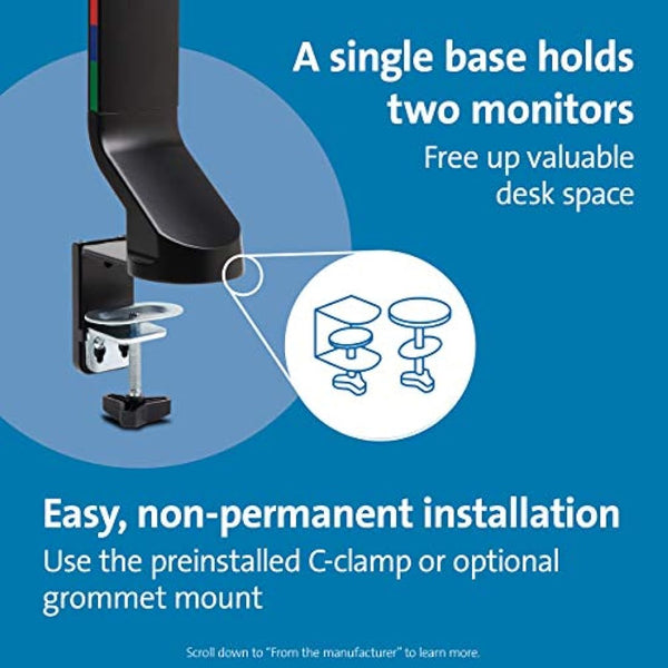 Kensington Monitor Arm with Vesa Mount - Dual Monitor Arm for Home Office Height Adjustable Settings, Black, K55513WW