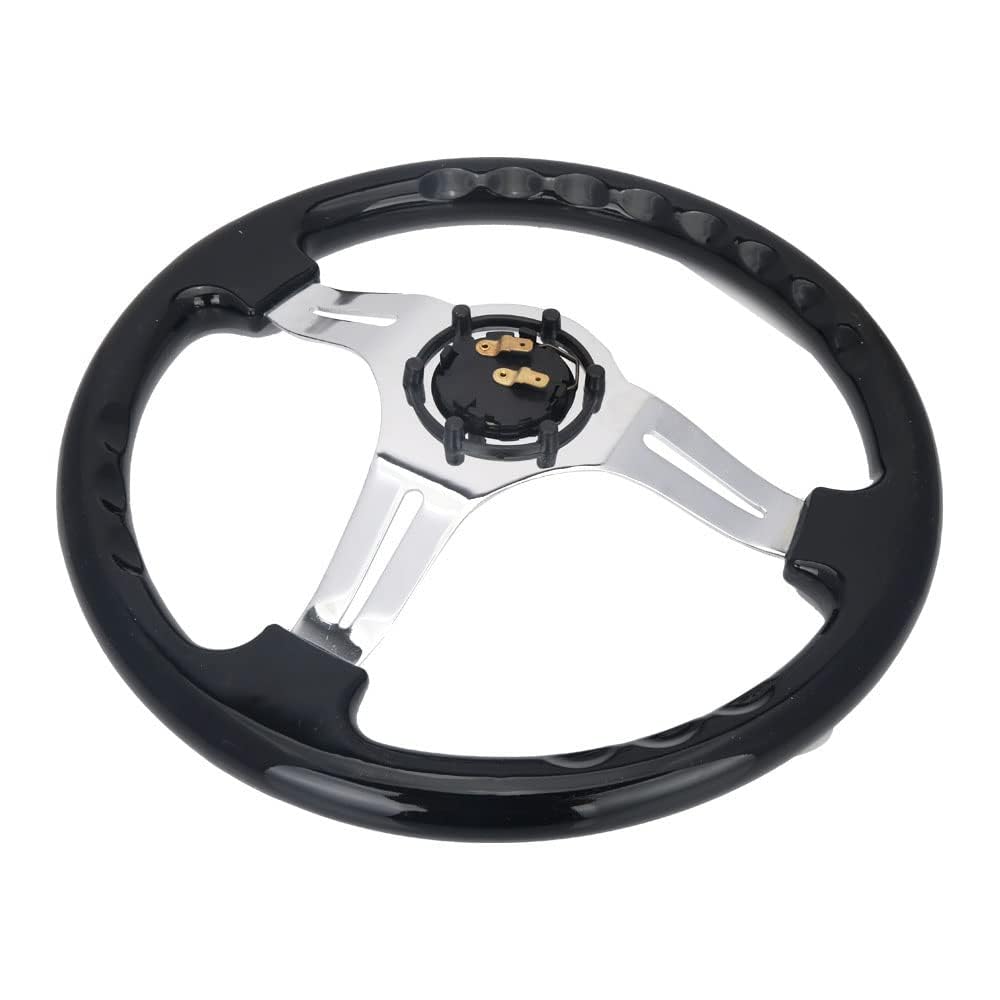 350mm Green Racing Steering Wheel Neo Chrome Spoke Universal 6 Bolts 45mm Deep Dish Classic ABS Wood Steering Wheel with Horn Button