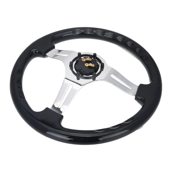 350mm Green Racing Steering Wheel Neo Chrome Spoke Universal 6 Bolts 45mm Deep Dish Classic ABS Wood Steering Wheel with Horn Button