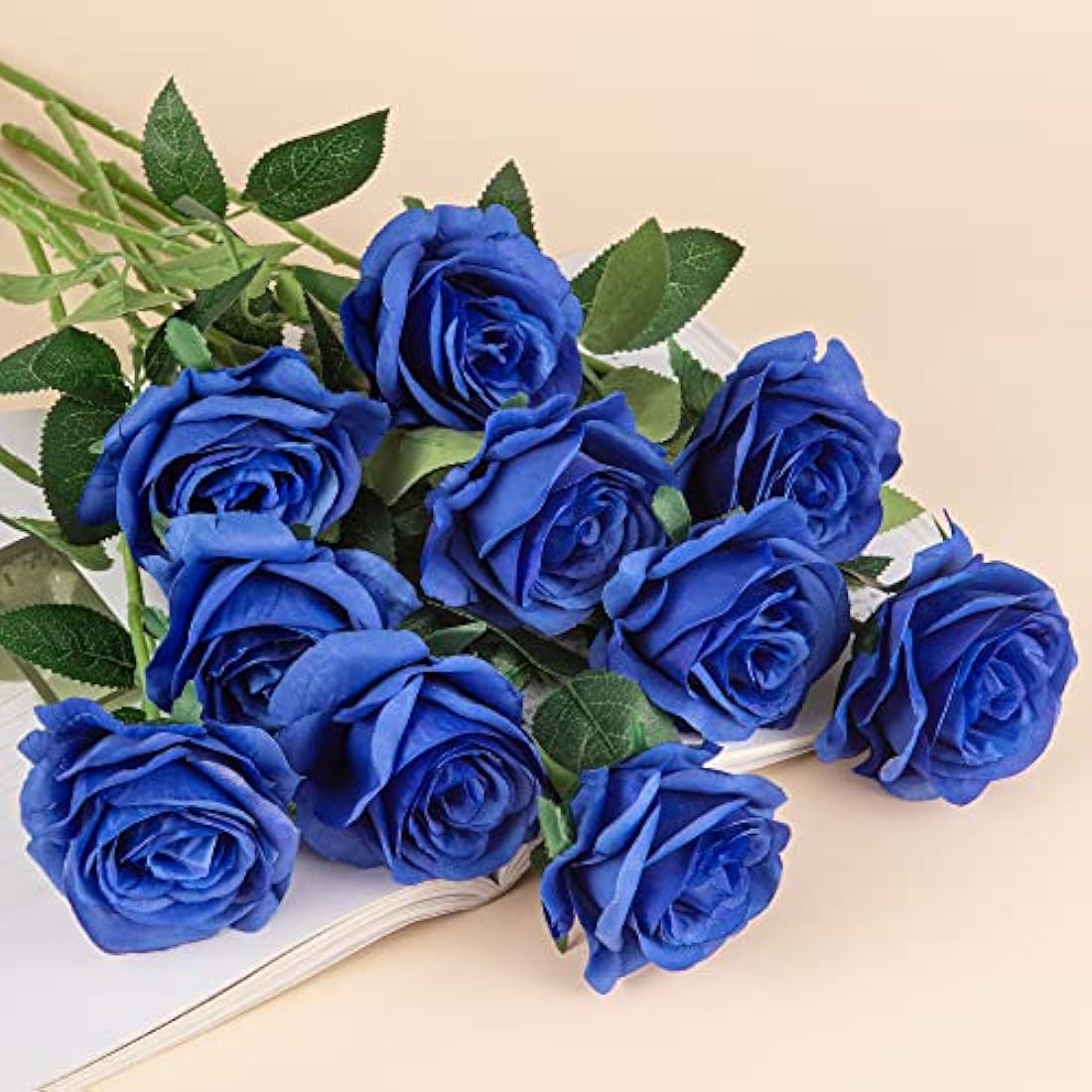 Flojery 10pcs Royal Blue Silk Roses Artificial Rose Flowers Long Stem for DIY Wedding Bouquet Table Centerpiece Home Decor (Royal Blue)