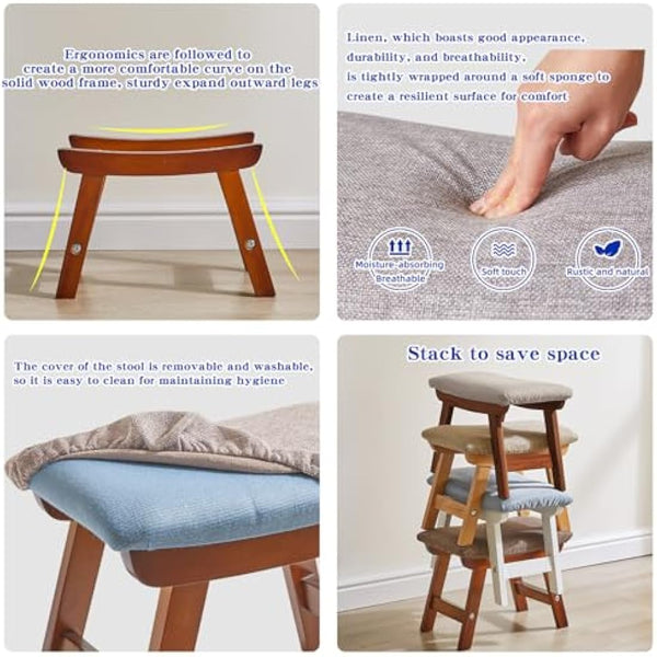 Aibiju Foot Stool, Ottoman Pouffe Stool, Low Stool Fabric Sofa Stool Cover 4 Beech Legs Suitable for Bedroom, Living Room and Kitchen, (Brown Leg + Grey cushion), YDEU-1355
