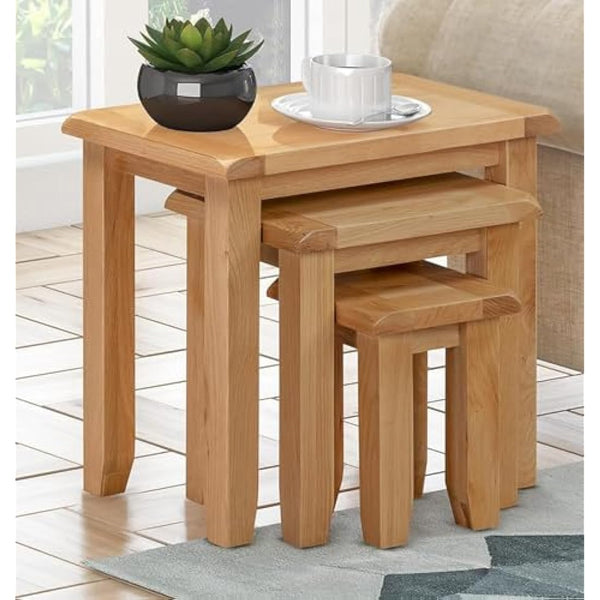 Hallowood Furniture Monchique Nest of Tables Set of 3, Multifunctional Wooden Nesting Side, Coffee Table for Small Spaces, Solid Oak Living Room Furniture, Fully Assembled